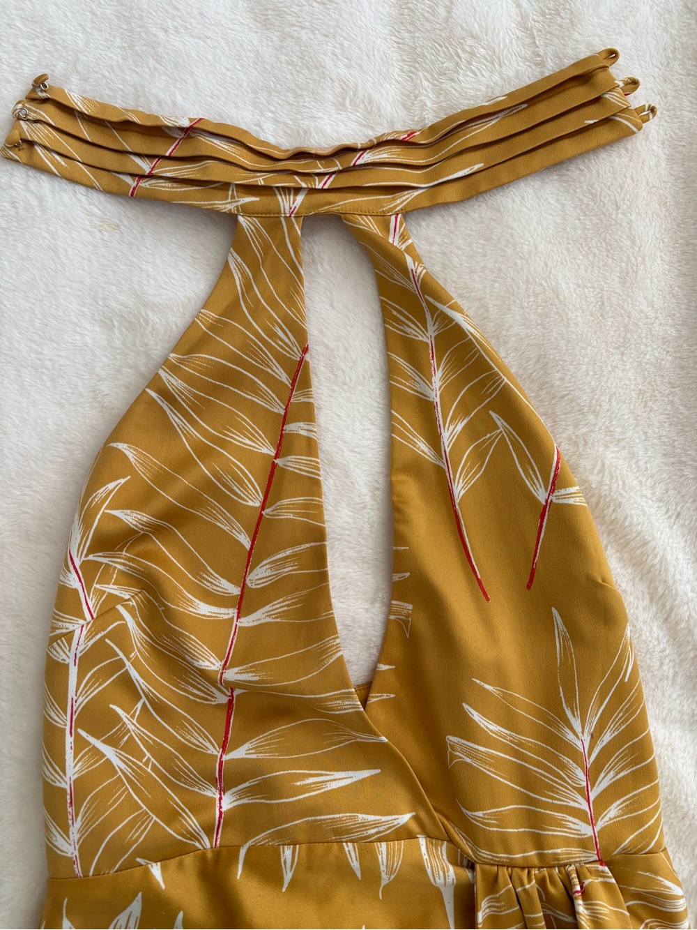 Camila Coelho Mustard Yellow Halter Mini Dress with Asymmetric Sash - Picture 5 of 11